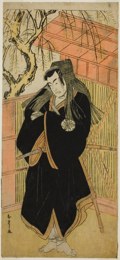 Skådespelaren Matsumoto Koshiro IV som Matsuo-maru (?) i pjäsen Sugawara Denju Tenarai Kagami (?), framförd på Nakamura-teatern (?) den fjärde månaden, 1779 (?) av Katsukawa Shunsho