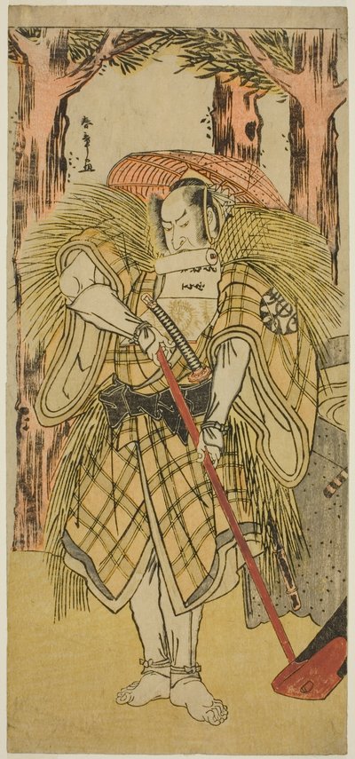 Skådespelaren Nakamura Nakazo I som Hakamadare Yasusuke eller Watanabe no Tsuna (?) i pjäsen Shintenno Tonoi no Kisewata (?), framförd på Nakamura Theatre (?) under elfte månaden, 1781 (?) av Katsukawa Shunsho