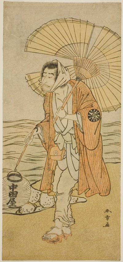 Skådespelaren Nakamura Nakazo I som avfallsmunken Dainichibo i pjäsen Edo Meisho Midori Soga, framförd på Morita Theatre under den första månaden, 1779 av Katsukawa Shunsho