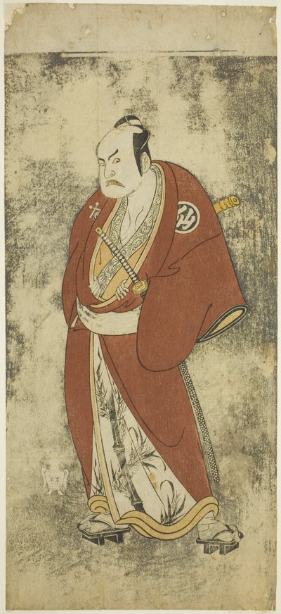 Skådespelaren Nakamura Sukegoro II som Kaminari Shokuro i Joruri "Gonin Otoko" (Fem ridderliga allmänningar), spelade som en akt i Ayatsuri Kabuki Ogi (Mastery of the Fan in Kabuki), framförd på Nakamura Theatre från den tjugonde dagen av Sjunde av Katsukawa Shunsho