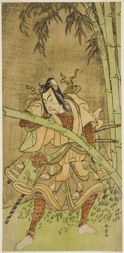 Skådespelaren Nakamura Tomijuro I som Takenuki Goro i pjäsen Eho Soga Nen-nen-goyomi, framförd på Morita Theatre under den första månaden, 1771 av Katsukawa Shunsho