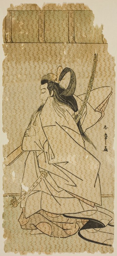 Skådespelaren Onoe Matsusuke I som prins Takanori i pjäsen "Kaeribana Eiyu Taiheiki", uppfördes på Nakamura Theatre i elfte månaden, 1779 av Katsukawa Shunsho