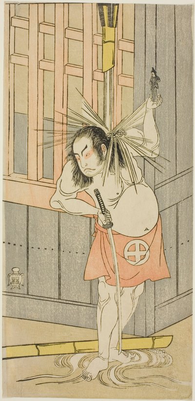 Skådespelaren Otani Hiroji III, möjligen som Akaneya Hanshichi i pjäsen Fuji no Yuki Kaikei Soga (Snö på berget Fuji: The Soga Vendetta), uppförd på Ichimura-teatern från den femtonde dagen i första månaden, 1770 av Katsukawa Shunsho