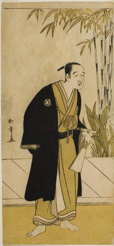 Skådespelaren Otani Tomoemon I som Kajino Choan (?) i pjäsen Hono Nitta Daimyojin (?), framförd på Morita Theatre (?) i den sjunde månaden, 1777 av Katsukawa Shunsho