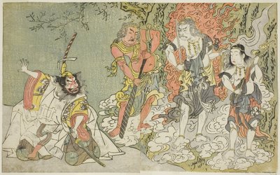 Pjäsen Fuki Kaete Tsuki mo Yoshiwara (Det omlagda taket: Månen skiner också över nöjesdistriktet Yoshiwara), uppförd på Morita-teatern under den elfte månaden, ca 1771-72 (träsnitt) av Katsukawa Shunsho