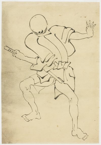Beväpnad skötare (studie), ca 1815-1849 (bläck på papper) av Katsushika (school of) Hokusai
