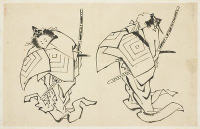 Danjuro V eller VI, Kabuki-skådespelare, i Arigoto Roll (två studier), c.1815-1849 (bläck på papper) av Katsushika (school of) Hokusai