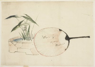 Fläkt och växtarrangemang av Katsushika (school of) Hokusai