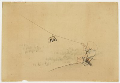 Farmer Flying Kite med fågelklapp, ca. 1850 (bläck och färg på papper) av Katsushika (school of) Hokusai