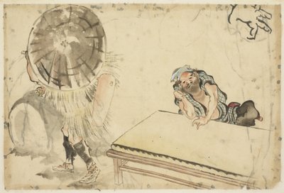 Mochi Maker och en Tatami Maker (två skisser), ca 1815-1849 (bläck och färg på papper) av Katsushika (school of) Hokusai