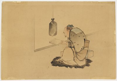 Scholar Reading at a Window, ca 1850 (bläck och färg på papper) av Katsushika (school of) Hokusai