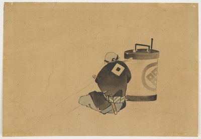 Sittande skötare röker vid en lampa, ca. 1850 (bläck och färg på papper) av Katsushika (school of) Hokusai