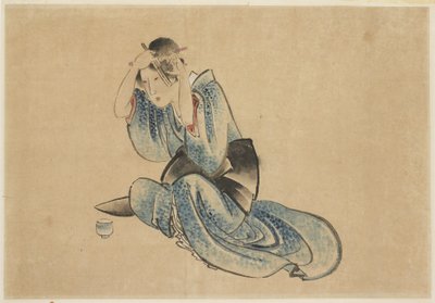 Sittande dam vid hennes toalett av Katsushika (school of) Hokusai