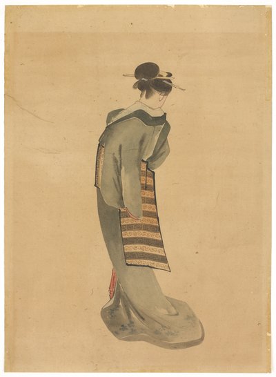 Standing Beauty (bakifrån), c.1850 (bläck och färg på papper) av Katsushika (school of) Hokusai