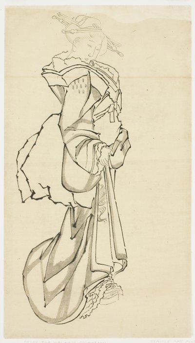 Walking Courtesan (studie), ca 1815-1849 (bläck på papper av Katsushika (school of) Hokusai