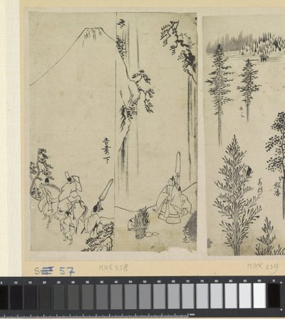 Ryttare med följe och daimyos hälsning av Katsushika Hokusai (possibly)