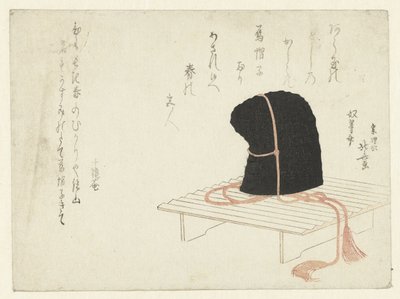 En domstol-keps på ett stativ av Katsushika Hokusai