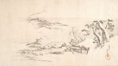Ett snöklädd landskap med grå moln, ca. 1800. av Katsushika Hokusai