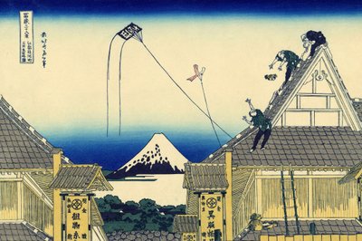 En skiss av Mitsui-butiken på Suruga-gatan i Edo, ca 1830 (träblockstryck) av Katsushika Hokusai