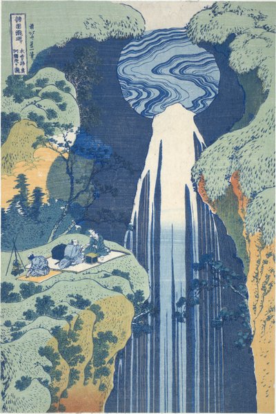 Amida Waterfall Deep in the Distance på Kiso Road, från serien Tour of Waterfalls in Various Provinces av Katsushika Hokusai