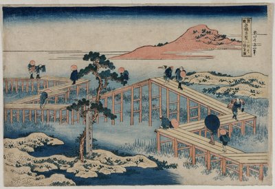En gammal bild av den åttadelade bron i Mikawa-provinsen (från serien Curious Views of Famous Bridges in the Provinces) av Katsushika Hokusai