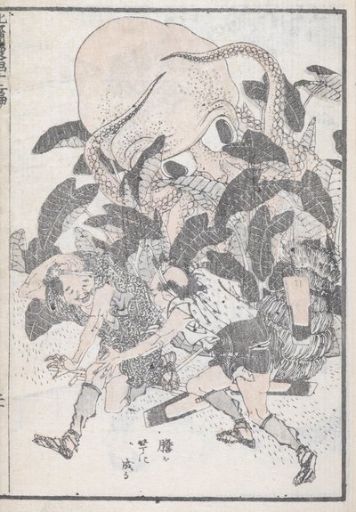 En bläckfisk som övermannar två personer av Katsushika Hokusai