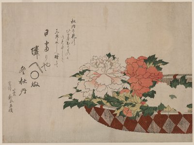 Korg med pioner, 1810 eller 1814. av Katsushika Hokusai