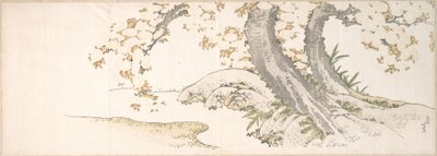 Blommande körsbärsträd vid en bäck av Katsushika Hokusai