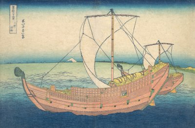 Boats At Sea utanför Kazusa, från serien "36 Views of Mt. Fuji, pub.1831 av Katsushika Hokusai