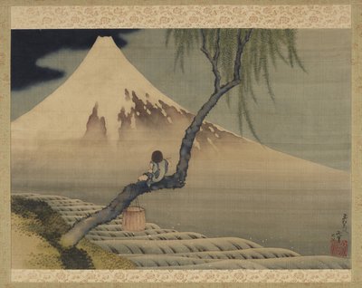 Pojke som betraktar Fuji, 1839 (bläck och färg på siden) av Katsushika Hokusai
