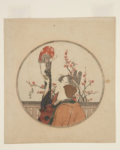 Courtesan, Guest och Pet Monkey (träblockstryck i färg) av Katsushika Hokusai