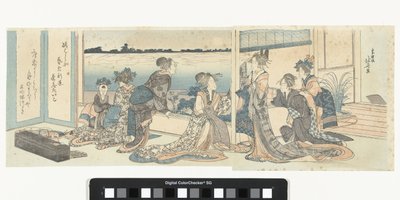Kurtisaner tittar på höstmånen av Katsushika Hokusai