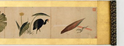 Detalj av Handscroll med diverse bilder, Edo Period, 1839 bläck och färg på papper av Katsushika Hokusai