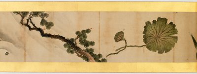 Detalj av Handscroll med diverse bilder, Edo Period, 1839 bläck och färg på papper av Katsushika Hokusai