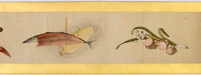 Detalj av Handscroll med diverse bilder, Edo Period, 1839 bläck och färg på papper av Katsushika Hokusai