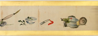 Detalj av Handscroll med diverse bilder, Edo Period, 1839 bläck och färg på papper av Katsushika Hokusai