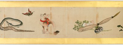 Detalj av Handscroll med diverse bilder, Edo Period, 1839 bläck och färg på papper av Katsushika Hokusai