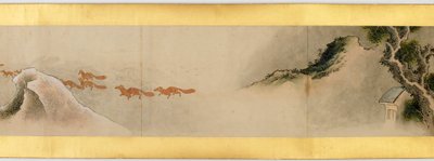 Detalj av Handscroll med diverse bilder, Edo Period, 1839 bläck och färg på papper av Katsushika Hokusai