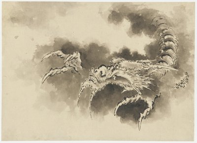 Drake som kommer fram ur molnen, Edo-perioden (bläck på papper) av Katsushika Hokusai