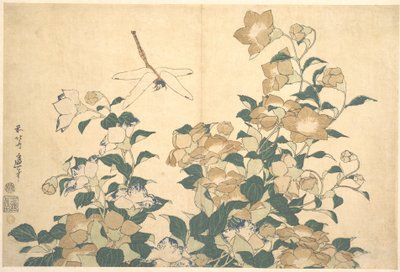 Trollslända och klockblomma av Katsushika Hokusai