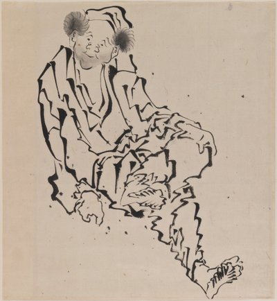 Teckning av en man sittande med vänster ben vilande över höger knä (bläck på papper) av Katsushika Hokusai