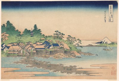 Enoshima-läkaren och medlemmen Sagami P Rovinse (grov sake Enoshima), från serien "Ti rty x view ws of mountain t Fuji (Fugaku Usaju Rokukatsu)" av Katsushika Hokusai