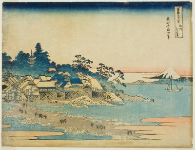 Kazu Enoshima Sagami P Rovinse (Oraffinerad Sake Enoshima), från serien "Tyrty x Views of Mount Fuji (Fugaku Usaju Rokukei)" av Katsushika Hokusai