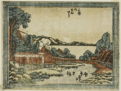 Evening Bell at Mii (Mii no bansho), från serien Eight Views of Omi in Etching Style (Doban Omi hakkei) av Katsushika Hokusai