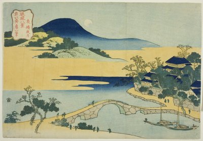 Evening Moon at Izumizaki (Izumizaki yagetsu), från serien "Eight Views of the Ryukyu Islands (Ryukyu hakkei)" av Katsushika Hokusai