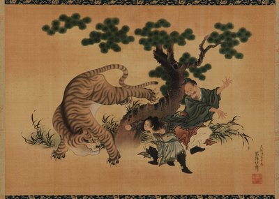 Barnas fromhet: Yang Hsiang räddade sin far från en tiger, sent 1700-tidigt 1800-tal. av Katsushika Hokusai