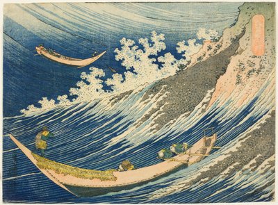 Fiskebåtar på Choshi i Shimosa (Soshu Choshi) från serien "One Thousand Pictures of the Ocean (Chie no umi)" av Katsushika Hokusai