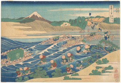 Fuji sett från Kanaya längs Tōkaidō (Tōkaidō Kanaya no Fuji), ur serien ”Trettiosex vyer av berget Fuji” (Fugaku sanjūrokkei) av Katsushika Hokusai