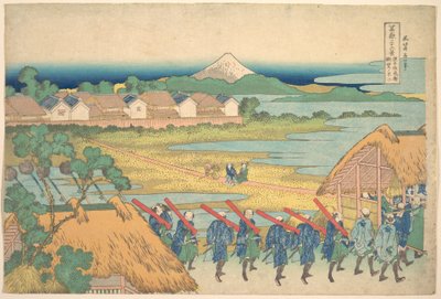 Fuji sett i fjärran från nöjeskvarteret Senju (Senju kagai yori chōbō no Fuji), ur serien ”Trettiosex vyer av berget Fuji” (Fugaku sanjūrokkei) av Katsushika Hokusai