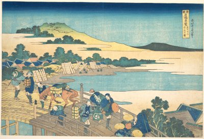 Fukui-bron i provinsen Echizen (Echizen Fukui no hashi), ur serien ”Anmärkningsvärda vyer över broar i olika provinser” (Shokoku meikyō kiran) av Katsushika Hokusai